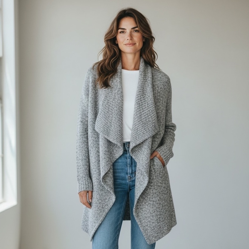 EILEEN FISHER speckled wool cardigan, extra large, excellent condition grey